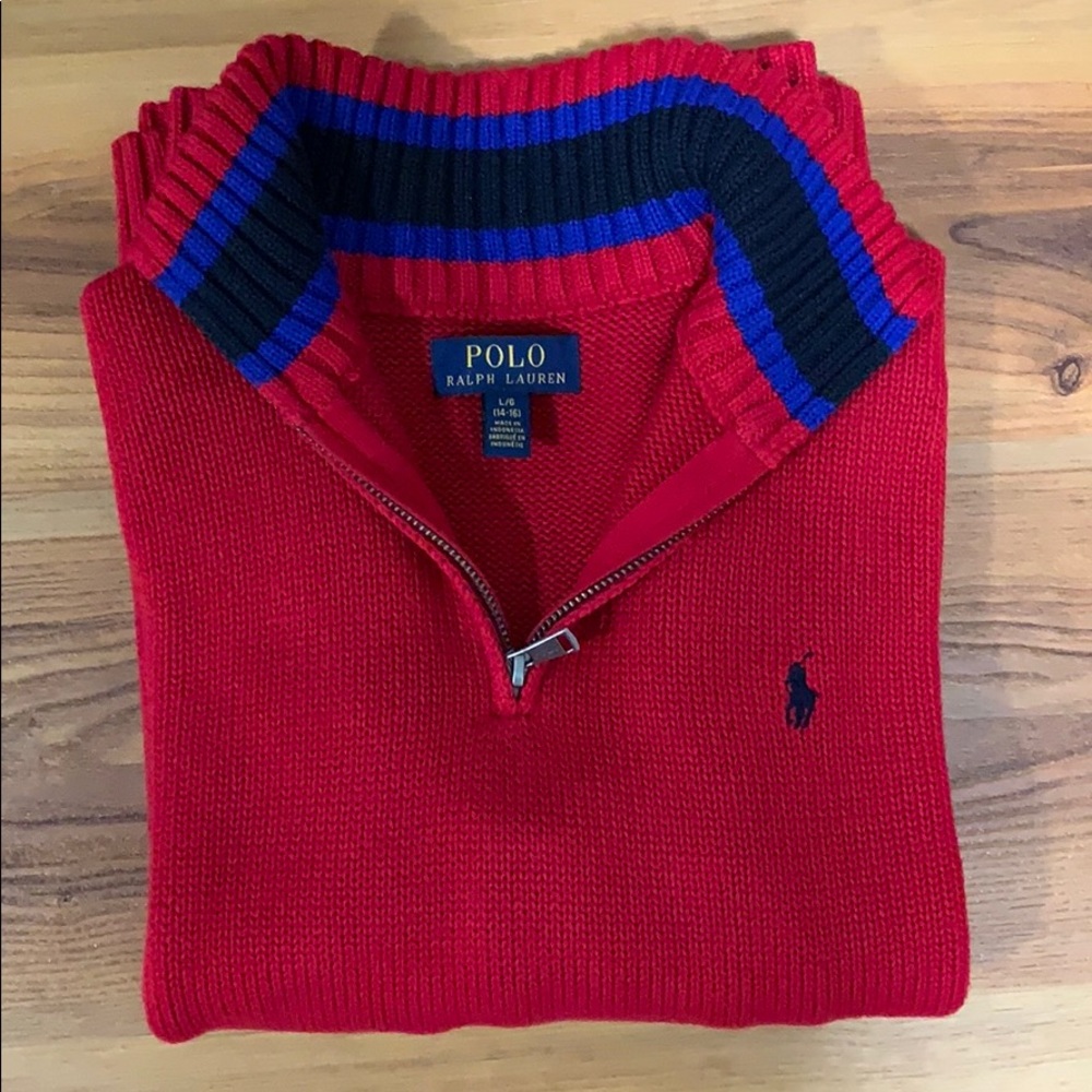 Polo Ralph Lauren Boys Red Half ZIP Sweater L